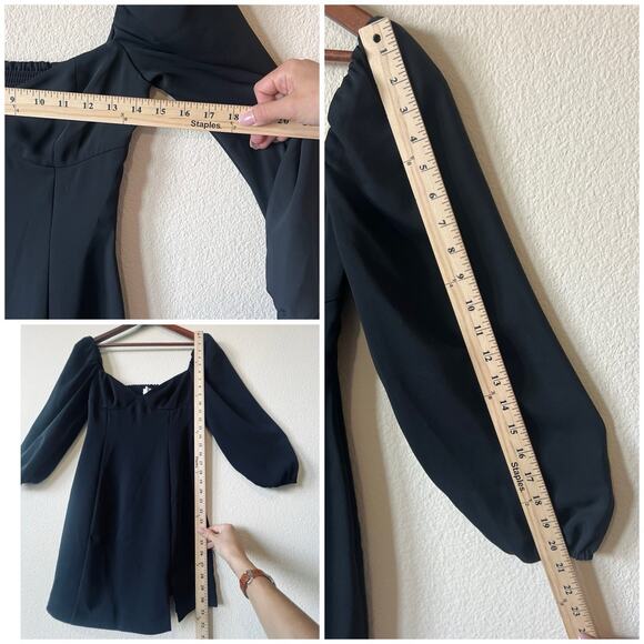 Wilfred Aritzia 4 Black Puff Sleeve Mini Dress Sweetheart Neck Coquette - Picture 4 of 9